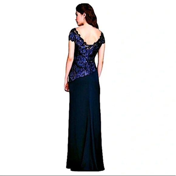 Tadashi Shoji Alvaro Sequin Embroidered Floral Lace Crepe Evening Gown Size 8 - Picture 6 of 10